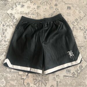 Kollar Faux Leather Black Men's Athletic Shorts with White Trim